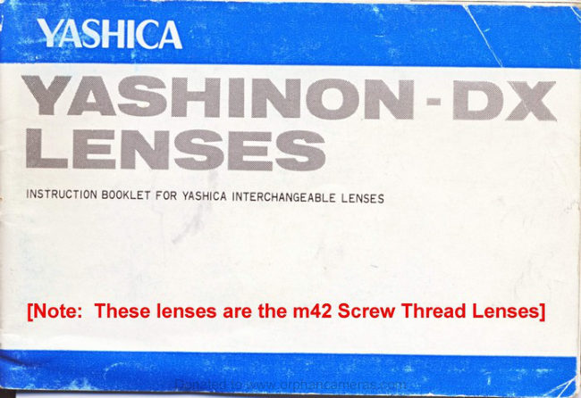 Yashica DX lenses manual cover