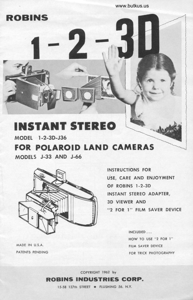 Robins 1-2 3D stereo adapter for Polaroid manual cover