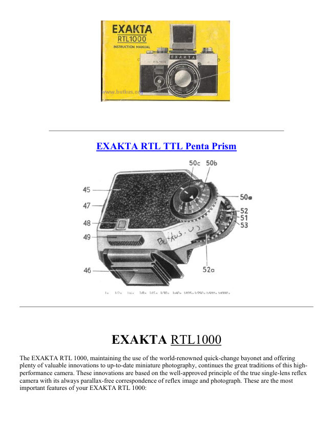 Exakta RTL 1000 manual cover
