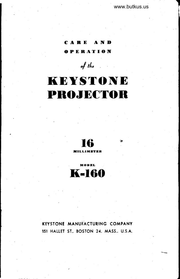Keystone K-160 movie projector manual cover