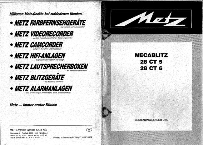 Metz Mecablitz 28 CT 5 / 28 CT 6 manual cover
