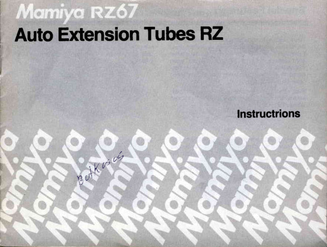 Mamiya RZ67 Auto Extension Tubes manual cover