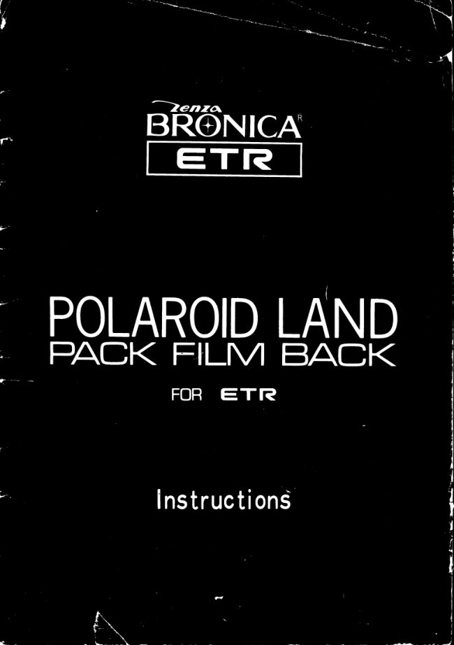 Bronica ETR Polaroid back manual cover