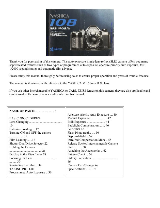 Yashica 108 manual cover