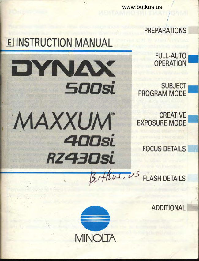 Minolta Maxxum 400si / RZ430si manual cover
