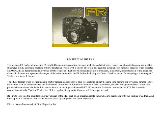 Yashica FR 1 manual cover