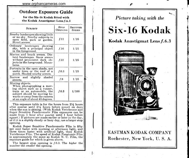 Kodak Six-16 manual cover