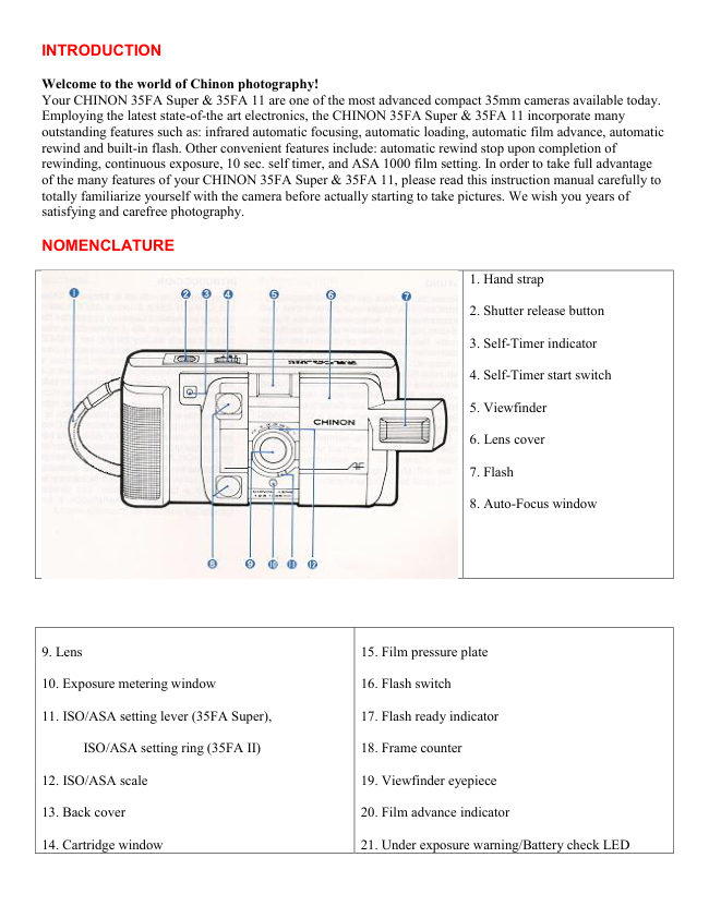 Chinon 35FA Super / 35FA II manual cover