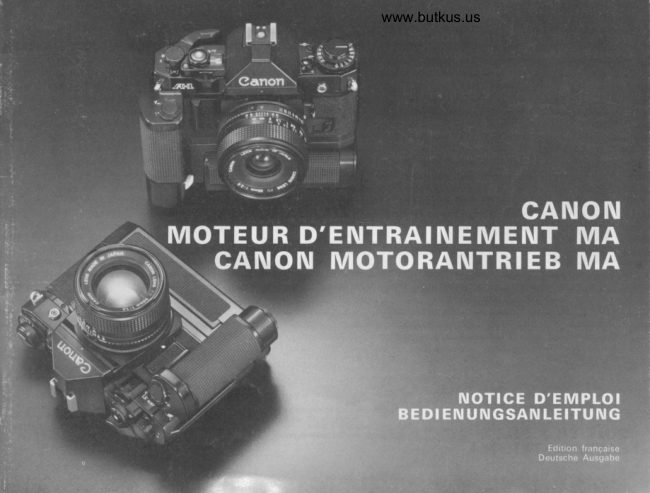 Canon MA motor drive manual cover