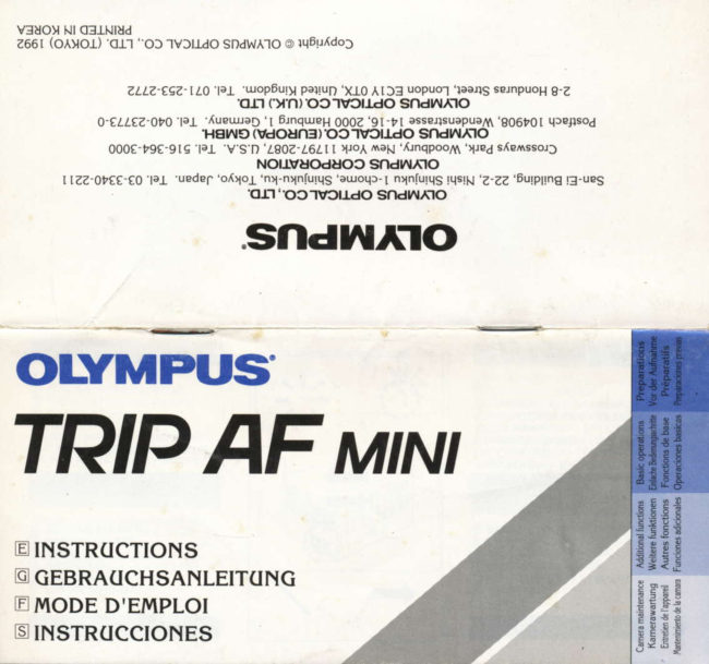 Olympus Trip AF Mini manual cover