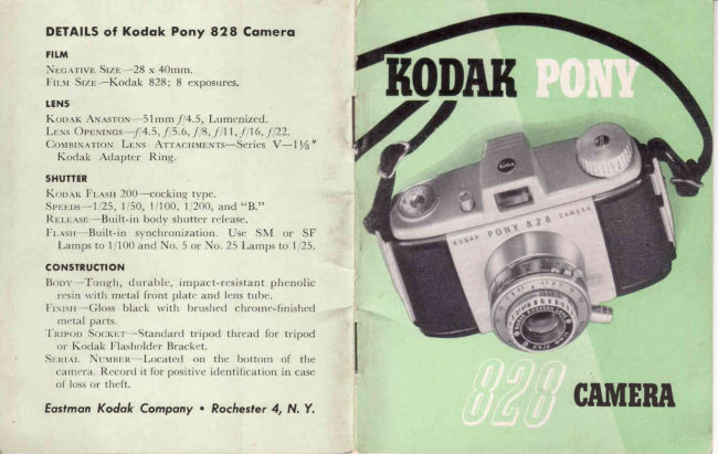 Kodak PONY 828 manual cover