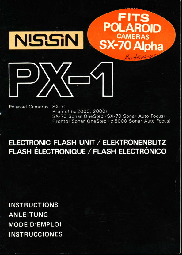 Nissin PX-1 Polaroid manual cover