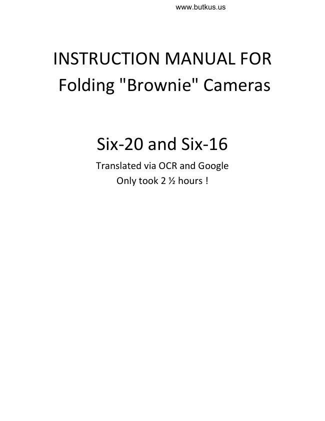 Kodak Brownie Pliants Six-20 and Six-16English via OCR and translate manual cover