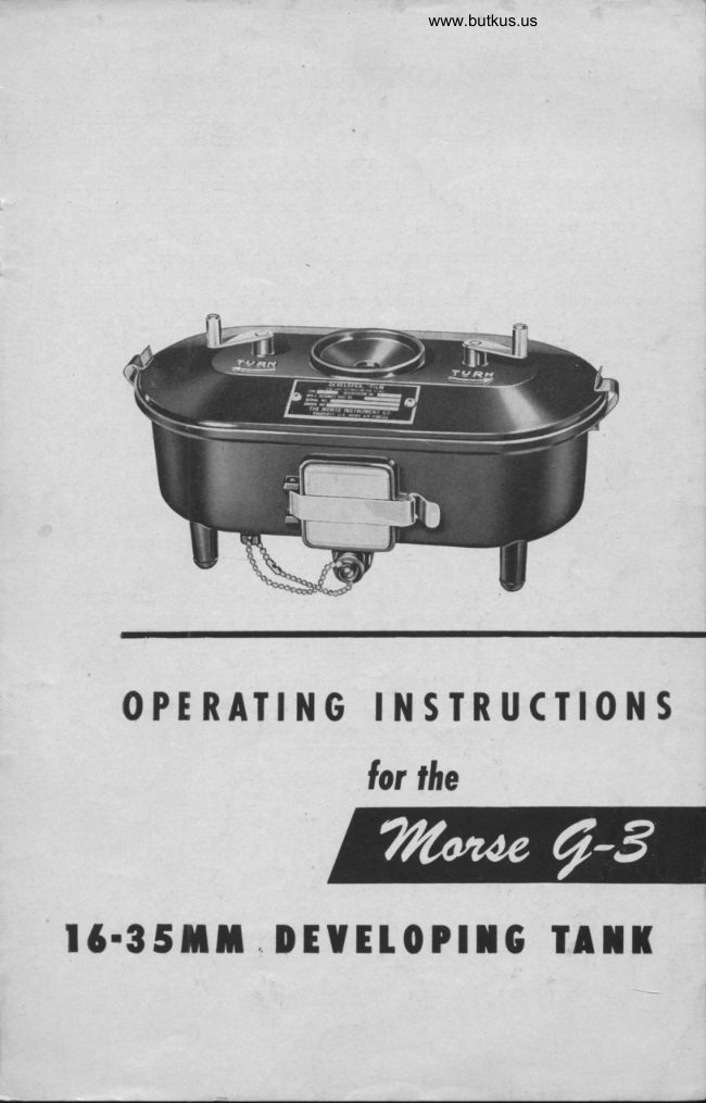 Morse g-3 developing tank manual cover