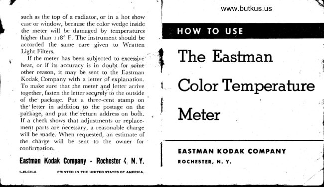 Eastman Kodak Color Temperature Meter manual cover
