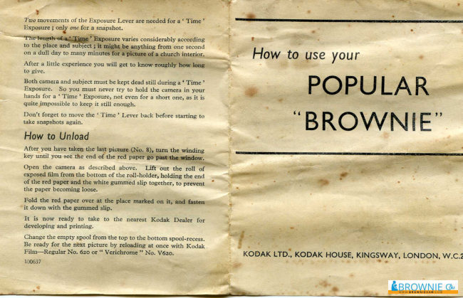 Kodak Brownie Popular manual cover