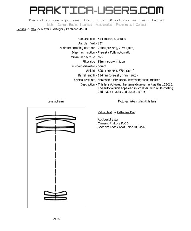Meyer Orestegor / Pentacon 4/200 manual cover