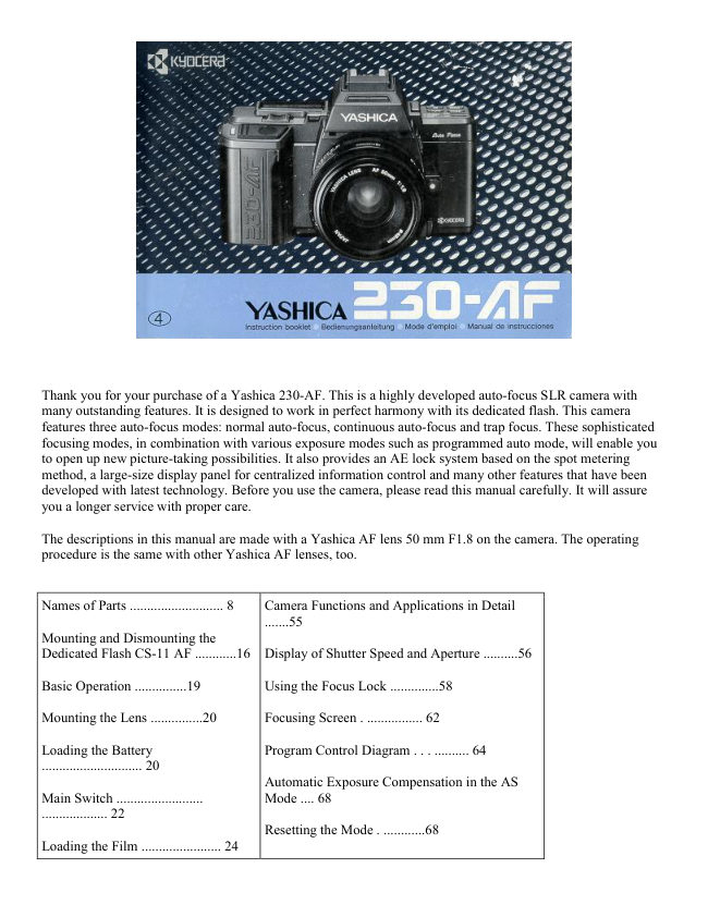 Yashica Yashia 230-AF manual cover