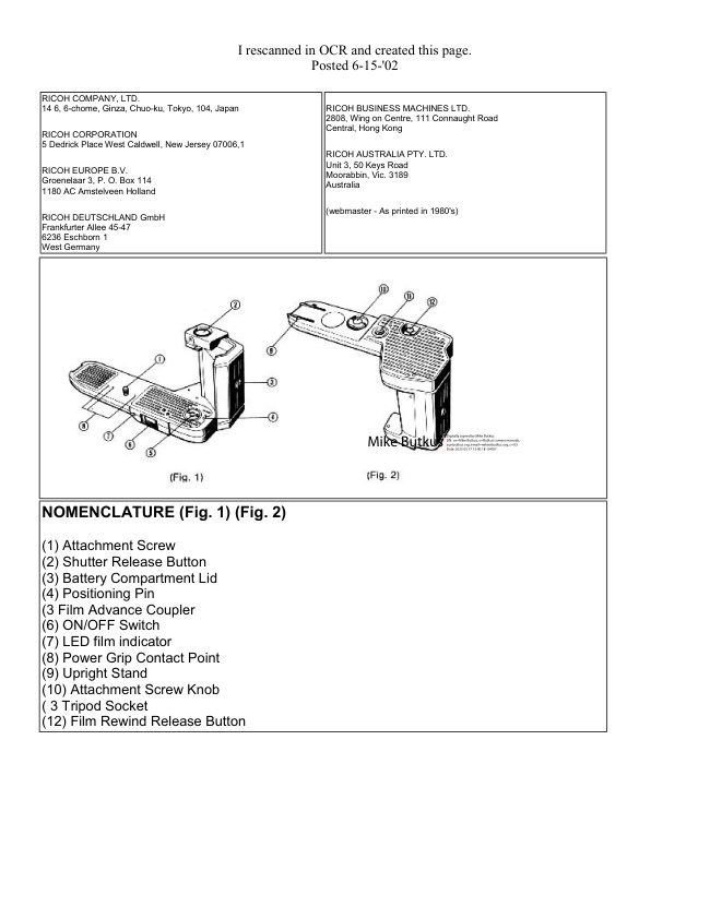 Ricoh PG-4 winder manual cover