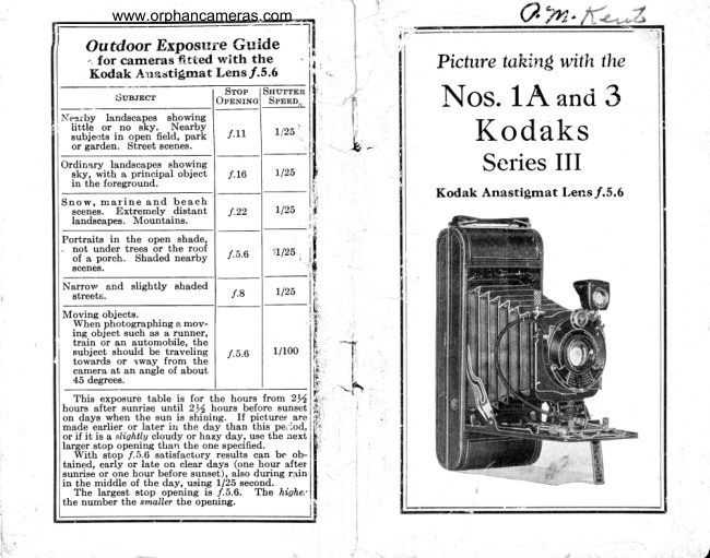 Kodak Nos. 1A and 3 manual cover