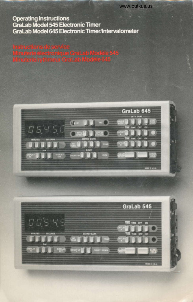 Gralab 545 / 645 timer manual cover
