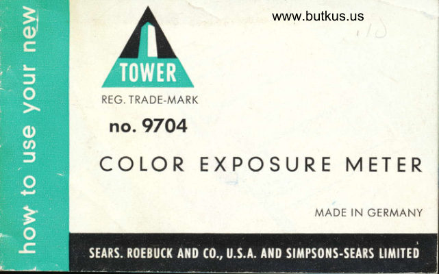 Sears Tower Color Exposure Meter Model no 9704 manual cover