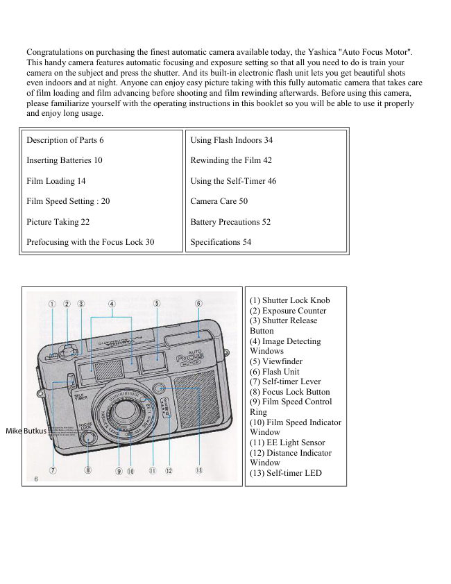 Yashica Auto Focus Motor manual cover