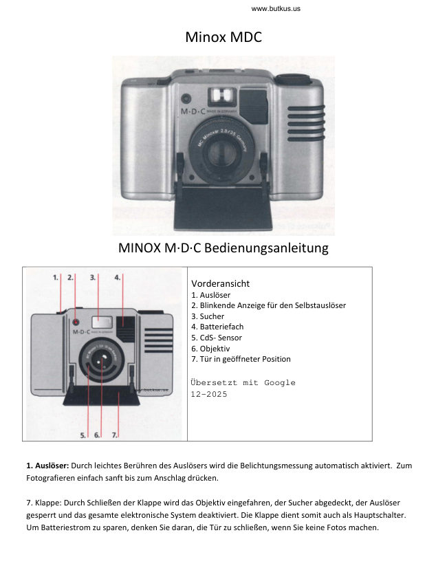 MINOX M-D-C manual cover