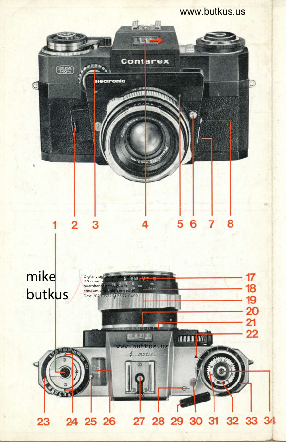 Zeiss Ikon Contarex Super Electronics parts listing manual cover