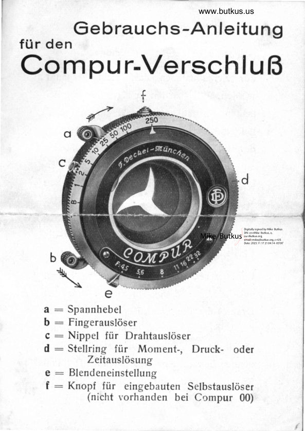 Compur-Verschlub manual cover