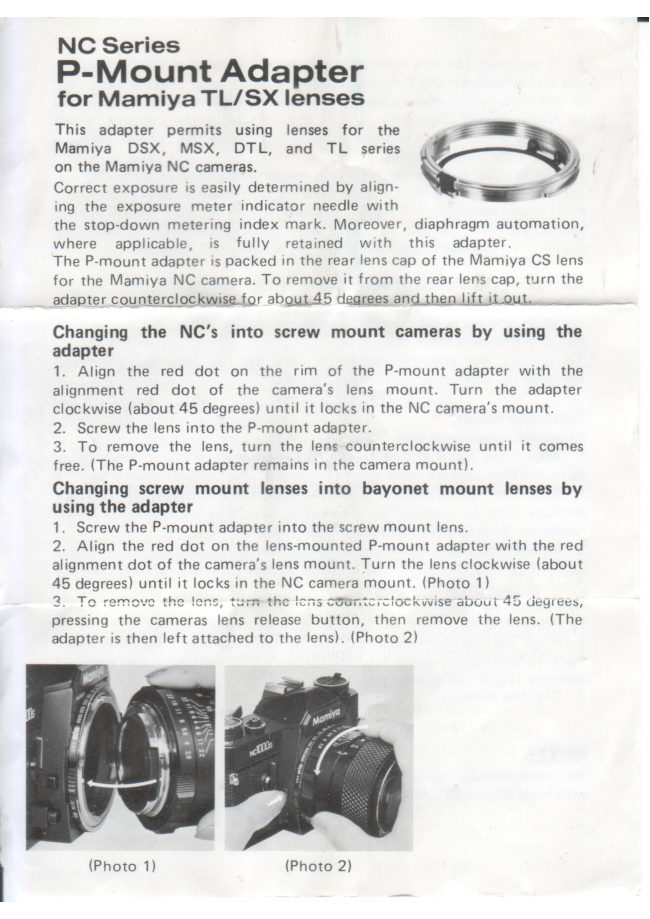 Mamiya NC P adapter manual cover