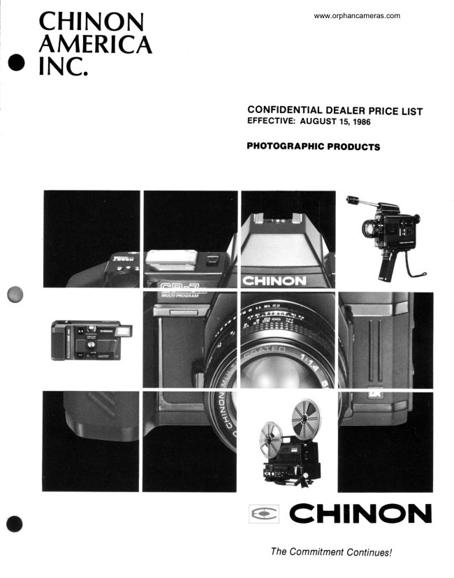 Chinon Price List - 1986 manual cover