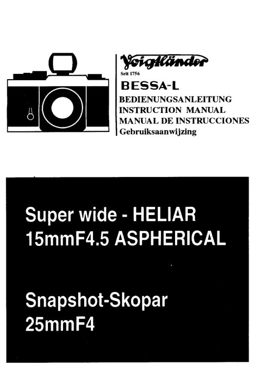 Voigtlander Bessa L Super Wide Heliar 15mm F.45 manual cover