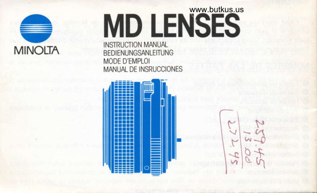 Minolta MD lenses manual cover