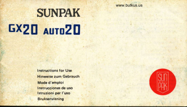 Sunpak GX20 AUTO20 manual cover