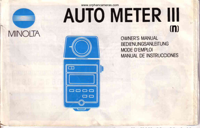 Minolta auto meter III manual cover