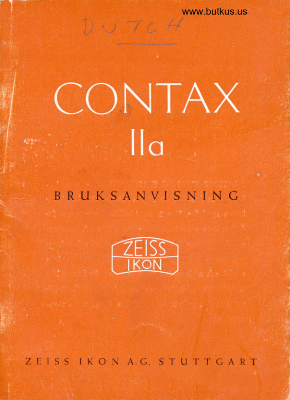 Zeiss Ikon Contax IIA Bruksanvisning manual cover