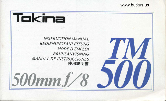 Tokina TM 500 F/8 manual cover