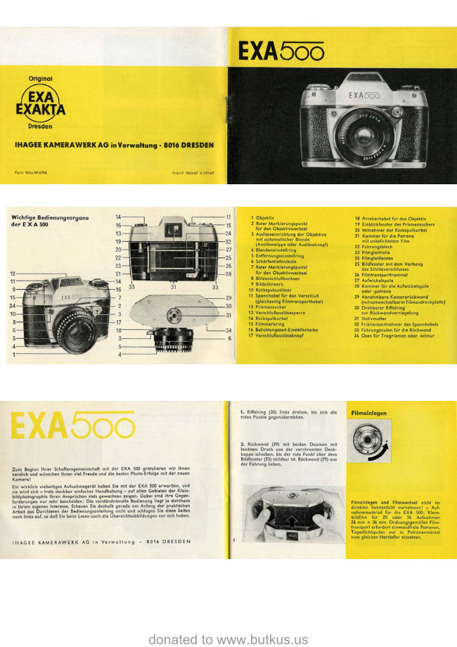 Exakta EXA 500 manual cover