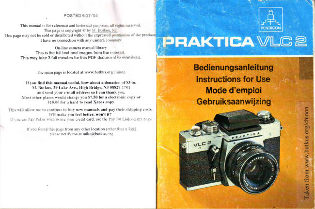 Praktica VLC 2 - TWO PAGES manual cover