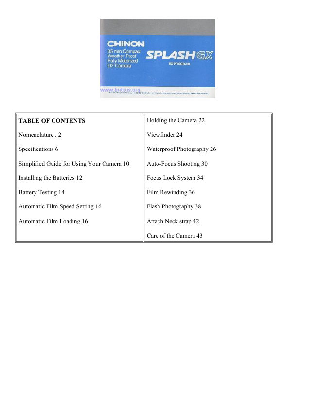Chinon Splash GX manual cover