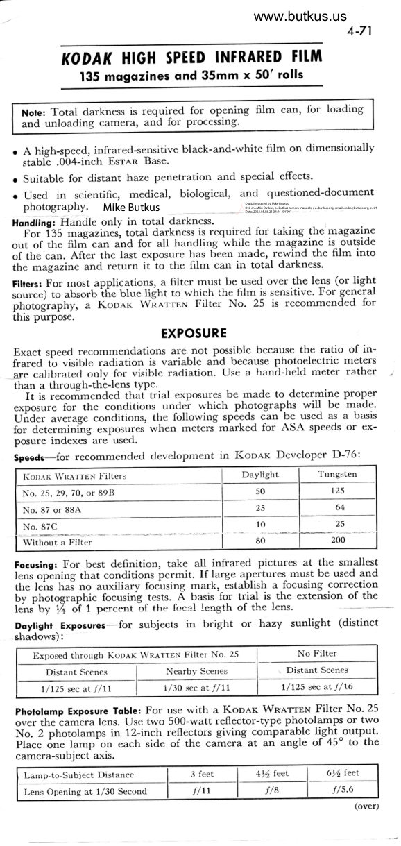Kodak High Speed IR film manual cover