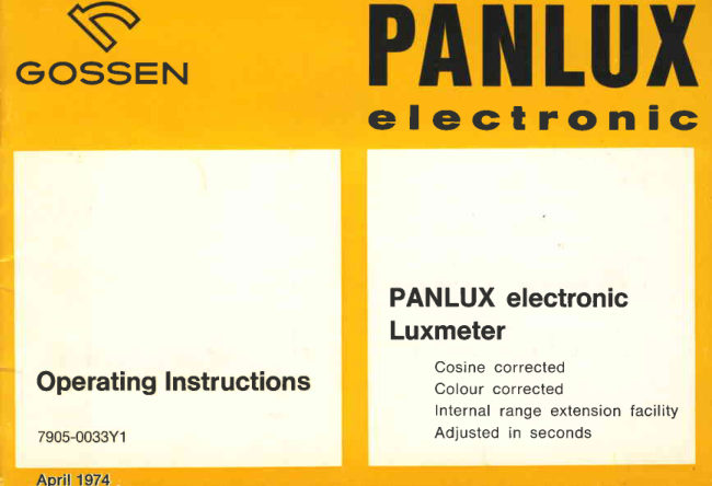 Gossen Panlux Electronic Luxmeter manual cover
