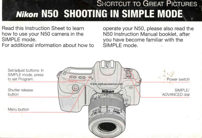Quick start PART OF Nikon N50 manual cover