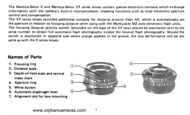 Mamiya/Sekor ZE lenses manual cover