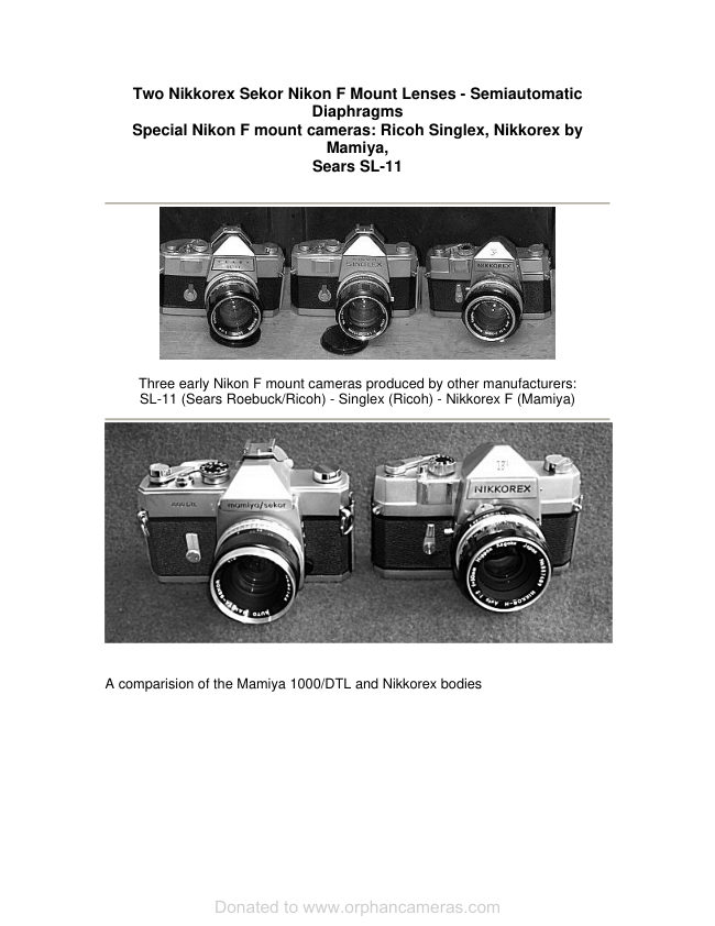 Nikon / Sears / Mamiya Rebadge manual cover