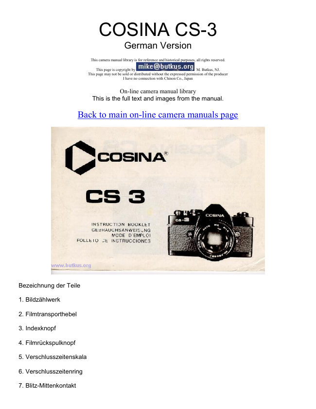 Cosina CS-3 manual cover