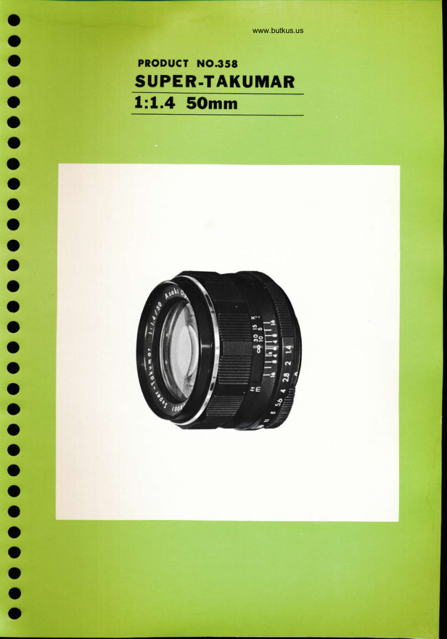 Pentax Super Takumar 50mm F1.4 manual cover
