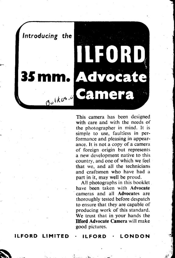 Ilford Advocate BOOKLET manual cover