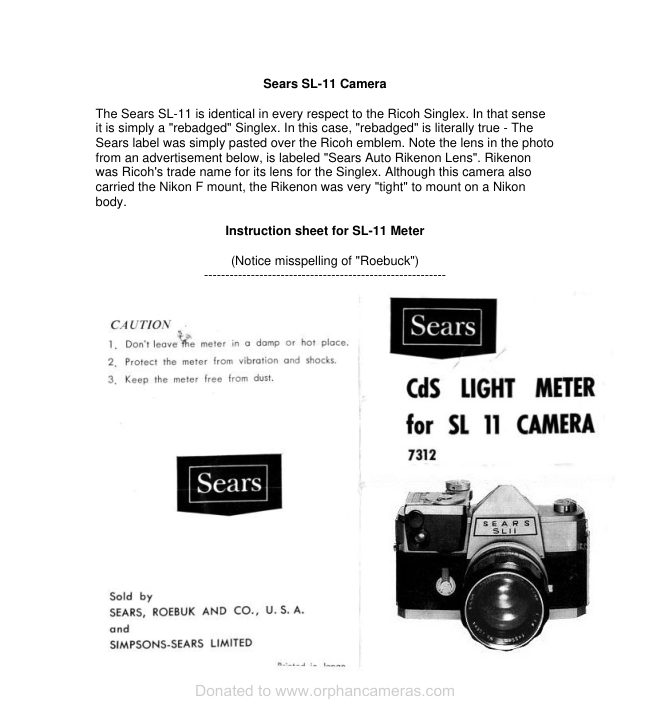 Sears SL-II light meter manual cover